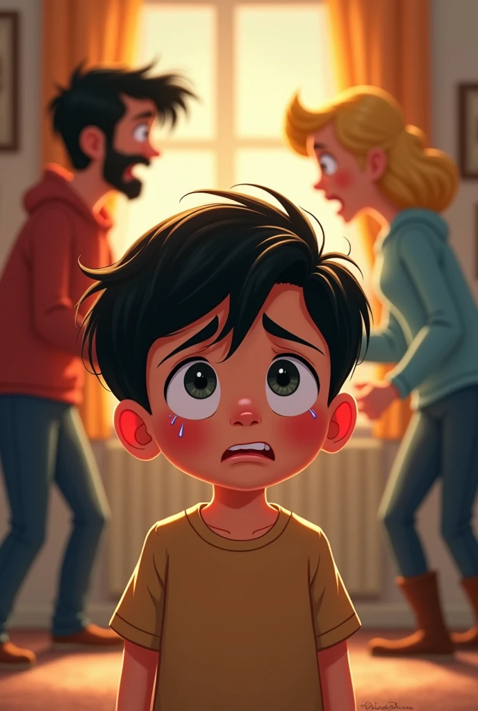 Son is worried studying because his dad and mother fighting together