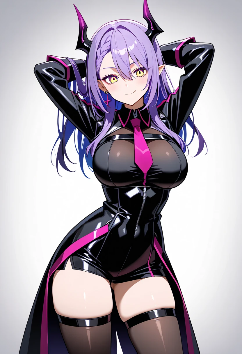 woman,(((Sexy woman soldier))),(((uniform,Tight Skirt,High heels,whole bodyタイツ,uniform cap,latex,garter belt))),(Detailed Description, High resolution,8k wallpaper,masterpiece,Highest quality,Regional Depth,Anatomically accurate depiction,A face with attention to detail, Eye on the details,Nice hands, Perfect Fingers,eyelash,(Intense glowing purple eyes,Narrow eyes,Look at me sideways,There is cleavage in the chest,Captivating smile,Large Breasts,Pink Lips,Seductive pose),(Glowing Skin、Glowing Skin、Oilskin),(From above:1.1),Perfect body,Curvy Legs,(whole body),background:base