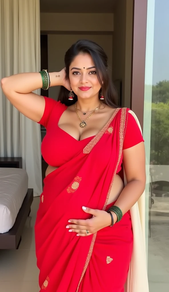 27 year old curvy,juicy,busty indian bhabhi Penélope Cruz lookalike,red lipstick,cute makeup,wearing saree,in cruise ship