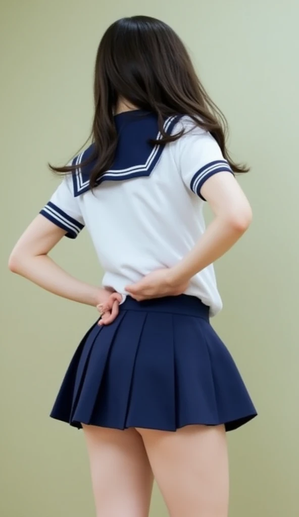 a girl,asian face,small ,Fourteen,Wearing school uniform sportswear and sports skirt,Lift the top,Leaking belly button