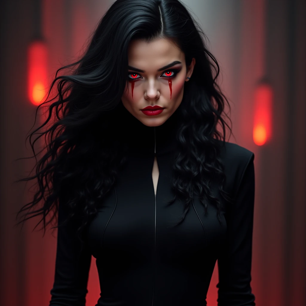 Lost in the crimson glow of HellSin Corporation's UHQ photography, a mysterious woman is bathed in vivid red light, her form illuminated in the absence of darkness. The image is a photograph that captures her haunting presence amidst the fiery hue, her figure shrouded in a veil of mystery. The high-quality depiction showcases her ethereal beauty and enigmatic aura, drawing viewers in with its compelling composition and striking use of color.a high-contrast, ultra-high-quality photography image of a young, distressed female with porcelain skin, her facial expression a mix of fear and desperation, standing amidst the eerie, crimson-hued landscape of HellSin Corporation, the vivid red light enveloping her like a fiery aura, with no darkness or shadows to escape into, her piercing green eyes gazing upwards as if searching for a way out, her long, curly brown hair disheveled and tangled, her slender figure clothed in a tattered white dress that seems to glow in the intense red light, with HellSin Corporation's logo emblazoned on the wall behind her in bold, metallic letters, the overall atmosphere one of foreboding and desperation, captured in a cinematic, wide-angle shot with a shallow depth of field, exaggerated shadows and vibrant colors, evoking a sense of tension and unease. A strikingly enigmatic secretary of the HellSin Corporation, with every aspect radiating unease and vulnerability amidst a subtle, yet palpable darkness: a sleek, yet slightly disheveled suit with a crimson tie, sharp winged eyeliner framing piercing, yet anxious eyes, and an air of quiet desperation. Ruby-red light sources, perhaps from flickering candles or dim lamps, cast an eerie glow on her pale skin, accentuating the intricate tattoos peeking out from beneath her sleeves. Bright, silver lighting from nearby floor lamps or overhead fixtures adds a stark contrast, illuminating the fine details of her features, and creating an unsettling sense of exposure. This captivating, high-cinematic-qua
