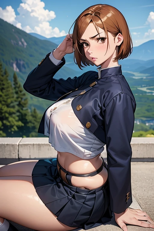 NSFW, 1 fille, magnifique femme sexy, Masterpiece, Best quality, school uniform, rentre chez elle, magnifique femme plantureuse, huge breasts, larges hanches, belles cuisses nues, Beautiful schoolgirl, Very sexy uniform,