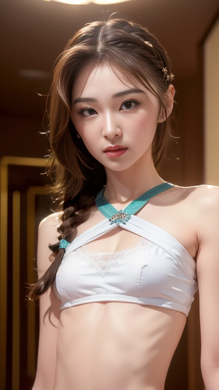 best quality, masterpiece, Large target , (Large Breasts), The skin texture is delicate, Fine fabric texture, Delicate face, Super Detail, 8K, Intricate details, 1 girl, 30 years old, High contrast, High resolution eyes, Brunette