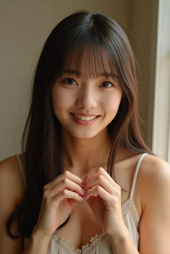 masterpiece,best quality,(Japanese ),((Beautiful girl)),cleavage,indoor,(perfect body beauty:1.2),(shy smile),beautiful teeth,
