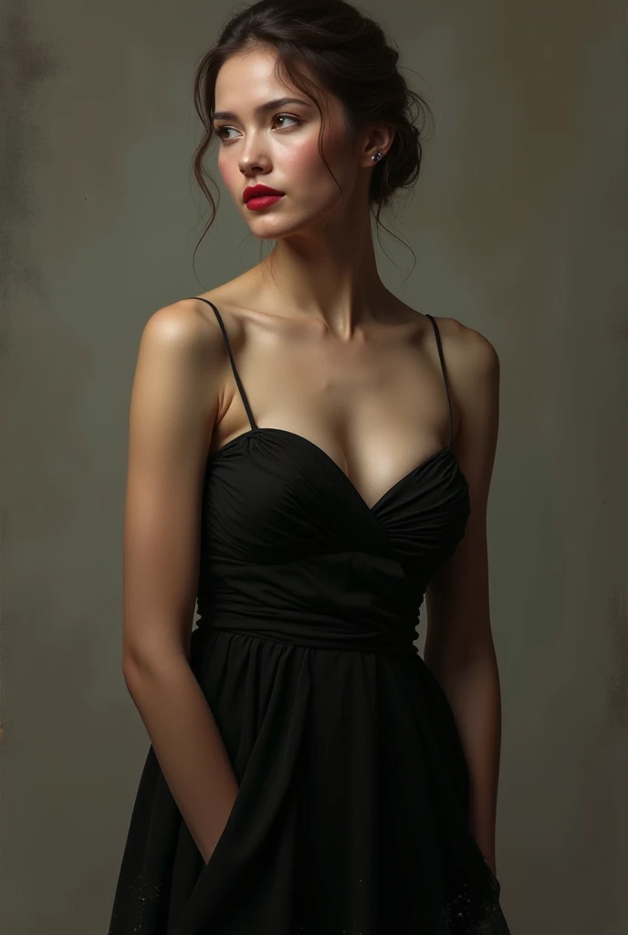 low quality a woman, 1920s style, polaroid camera frame, sophisticated, trophy wife, femme fatale, female, formal dress, bangs hairstyle, formal posture, very exquisite, quaint, elegant, glasses
