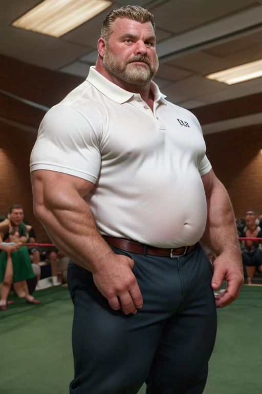 arafed man in a striped shirt standing in a room, robust stocky body, 30 year old man :: athletic, mid-shot of a hunky, attractive beefy man, detailed veiny muscles, big wide broad strong physique |, exaggeratedly large physique, extremely muscular, middle body shot, open v chest clothes, a muscular