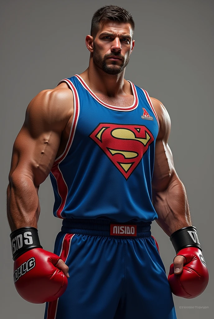 The Giant Guardian, a non-standard superhero with a large physique and thin goatee, sports a vibrant and heroic costume. His confident expression and strong muscles convey power and determination. Despite his unusual appearance, he is the embodiment of heroism, proving that inner strength and kindness are worth more than ripped muscles.
