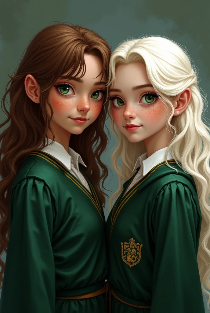 Screenshot Harry Potter, a precocious, bright and bold girl, she has light gray almond-shaped eyes, her eyelashes and eyebrows are silver, her hair is long and white, her skin is snow white, her face is oval, her lips have a soft pinkish tint. Scene where she is in the great dining room with the Hufflepuf uniform, realistic digital art.