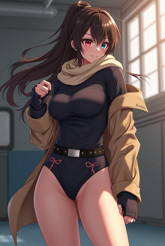absurdity, High resolution, ultra detail, (1 girl: 1.2), Huge, (dark tan skin: 1.4), abs: 1.25, unity 8k wallpaper, woman, Fishnet tights, dynamism, cinematic shots, intricate details, (lift g jacket: 1.3), (Visible skin: 1.3), casual clothes, indoors, bullying, playful, transparent nipples, charming,adult