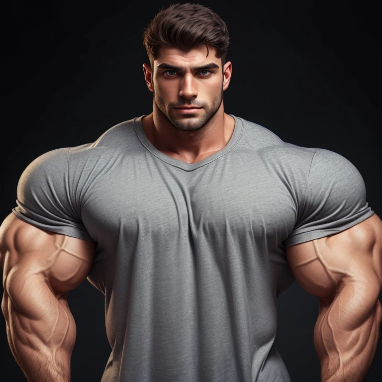a young and very handsome, massively muscular man, with massively large muscles, with massively large biceps, with massively large arms, shirtless, on a black background