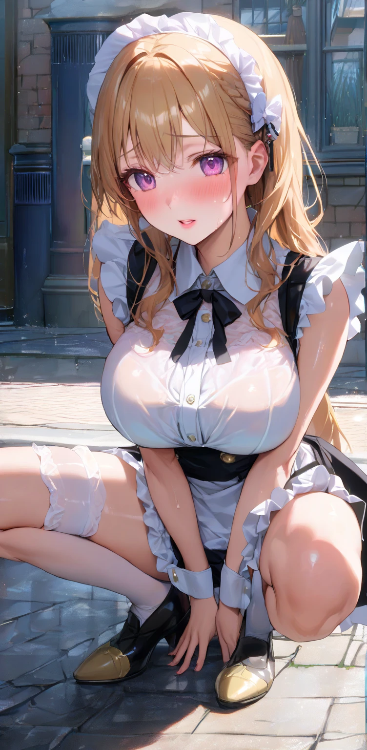 (White background:1.2),masterpiece, ultra-detailed, best quality,1girl,24yo, beautiful girl,BREAK,(blush,open mouth,drooling,Beautiful blonde,Blue Eyes:1.5),(Cleavage,Areola:1.2),BREAK,(vaginal dildo insertion,She masturbates with a dildoo:1.6),(white translucent dress:1.5),(wet see-through:1.4),Low - Angle,