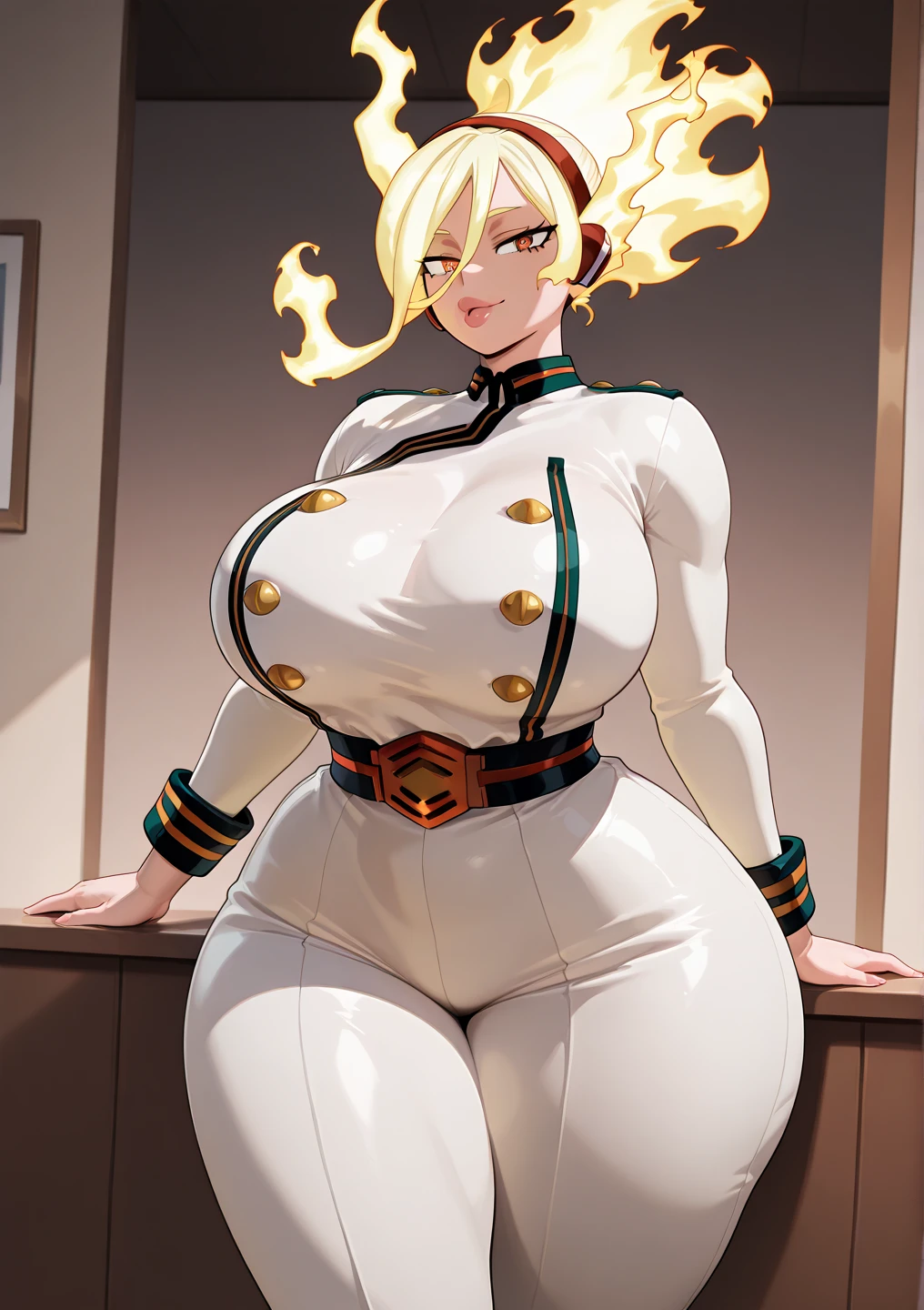 Young girl, Pullover, withe high cut leotard, whole body to see, disgusting face, angry, scream, pigtails hair , (( very wide hips)), (((colossal Thighs, gigantic thighs, very huge thighs, very big thighs))), fullbody, platform heels, tanned , brown skin, big breast, gun, soldier girl , leg garter, standing, front pose, blonde, black skin, ebony skin,