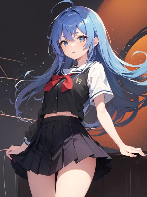 Slanted Eyes　Red eyes　Light blue hair　Short pigtails　cyber-clothes　skirt　
