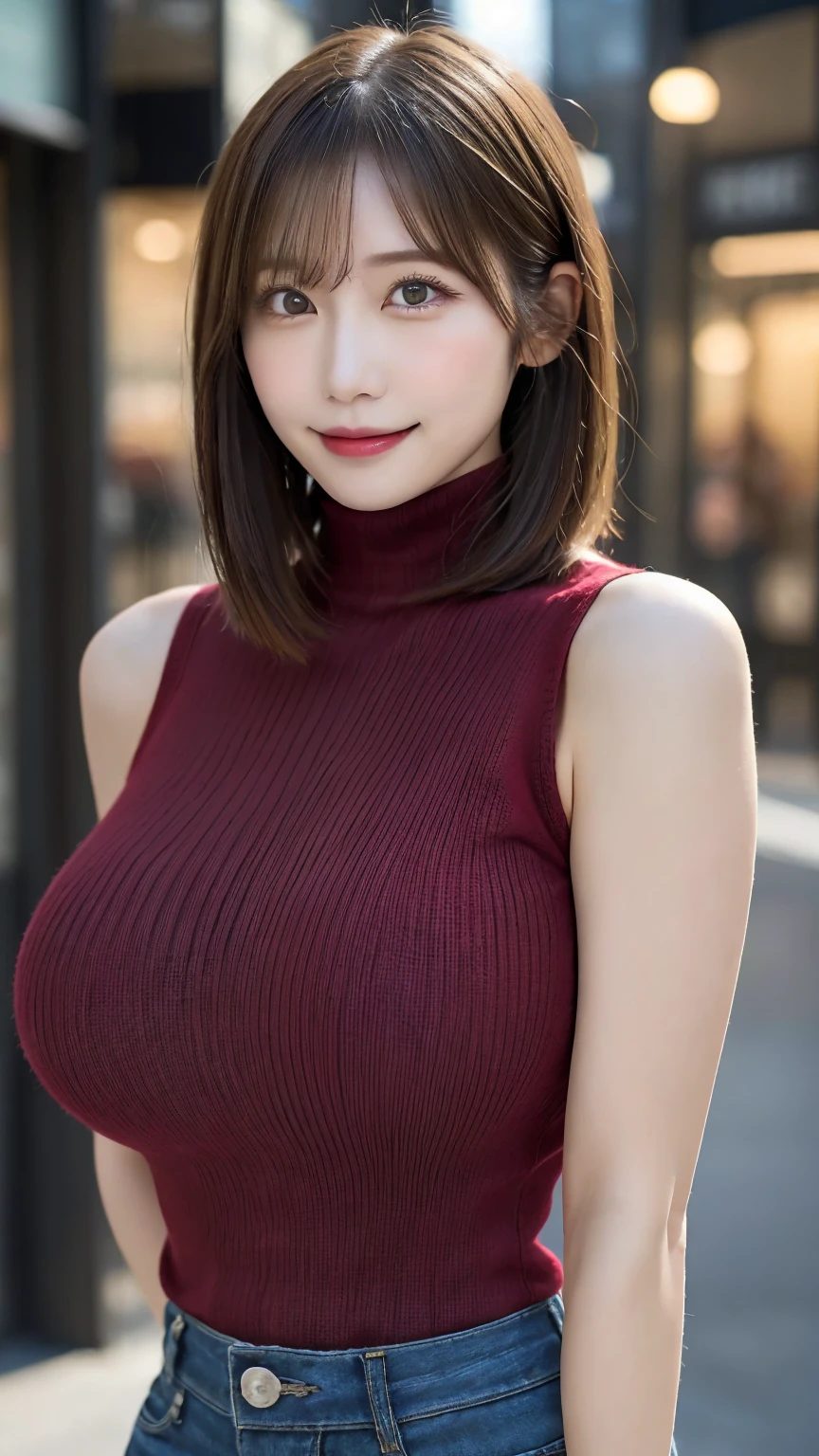 Realistic, 1girl, charming eyes, glowing eyes, cut top, dress, parted lips, blush, night, sun, sun, big breasted girl, fashion outfit, sexy feminine, turtleneck dress, professional wear
