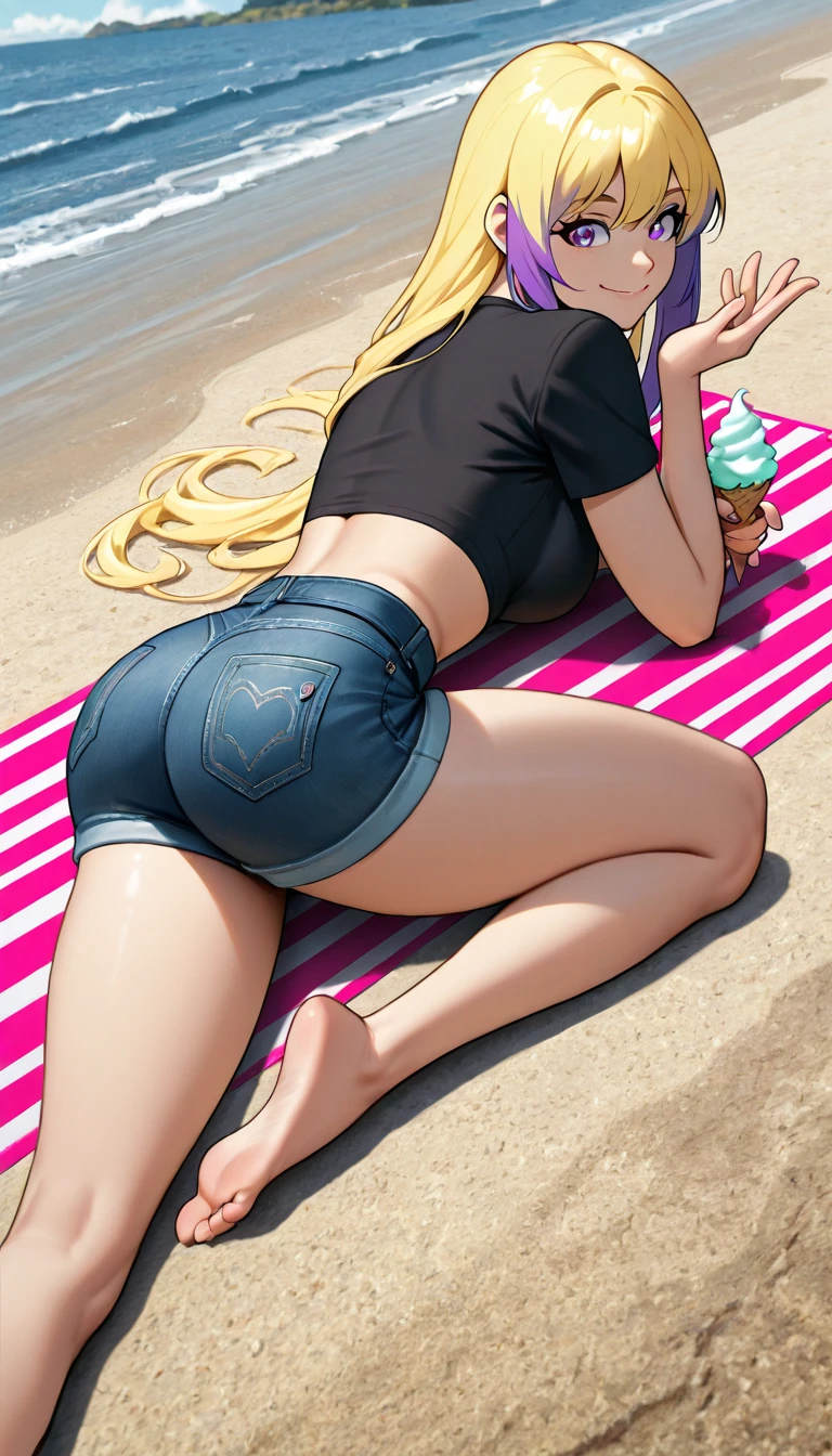 squatting, buttocks, striped top, sand, choker, squatting, nice looking anime, huge , huge butt, cute girl, sexy woman, eating, sperm on food, sexy anime, cute face, sexy face, pretty girl, naked, cum all over body