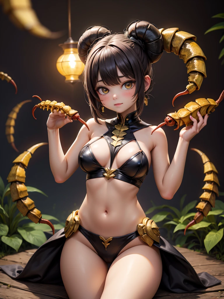 there is a woman in a black bikini laying on a bed, asuka suit under clothes!, inspired by Torii Kiyonobu I, thicc, hints of yayoi kasuma, insanely inflated hips, hyperrealistic full figure, large thighs, ayaka cosplay, smooth red skin, erza scarlet as a real person, her belly button is exposed