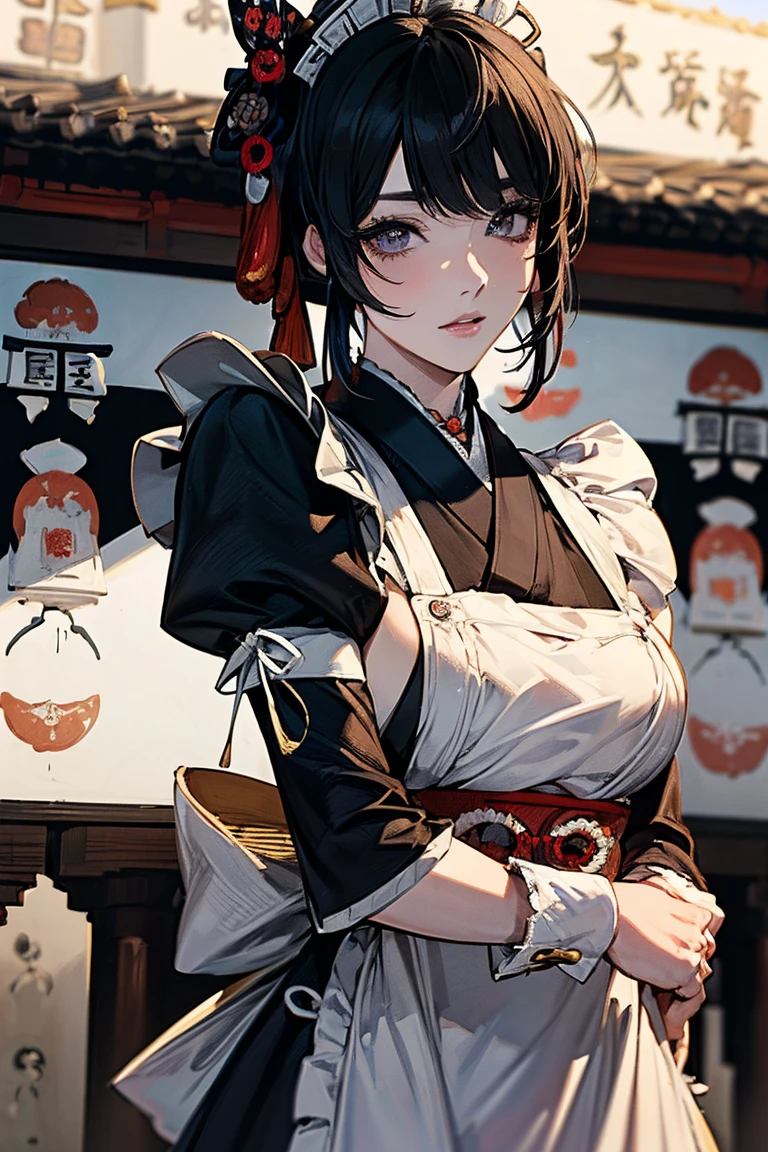 Rukia Kuchiki (bleach, short black hair, petite), sexy kimono, sexy pictures in a japanese city