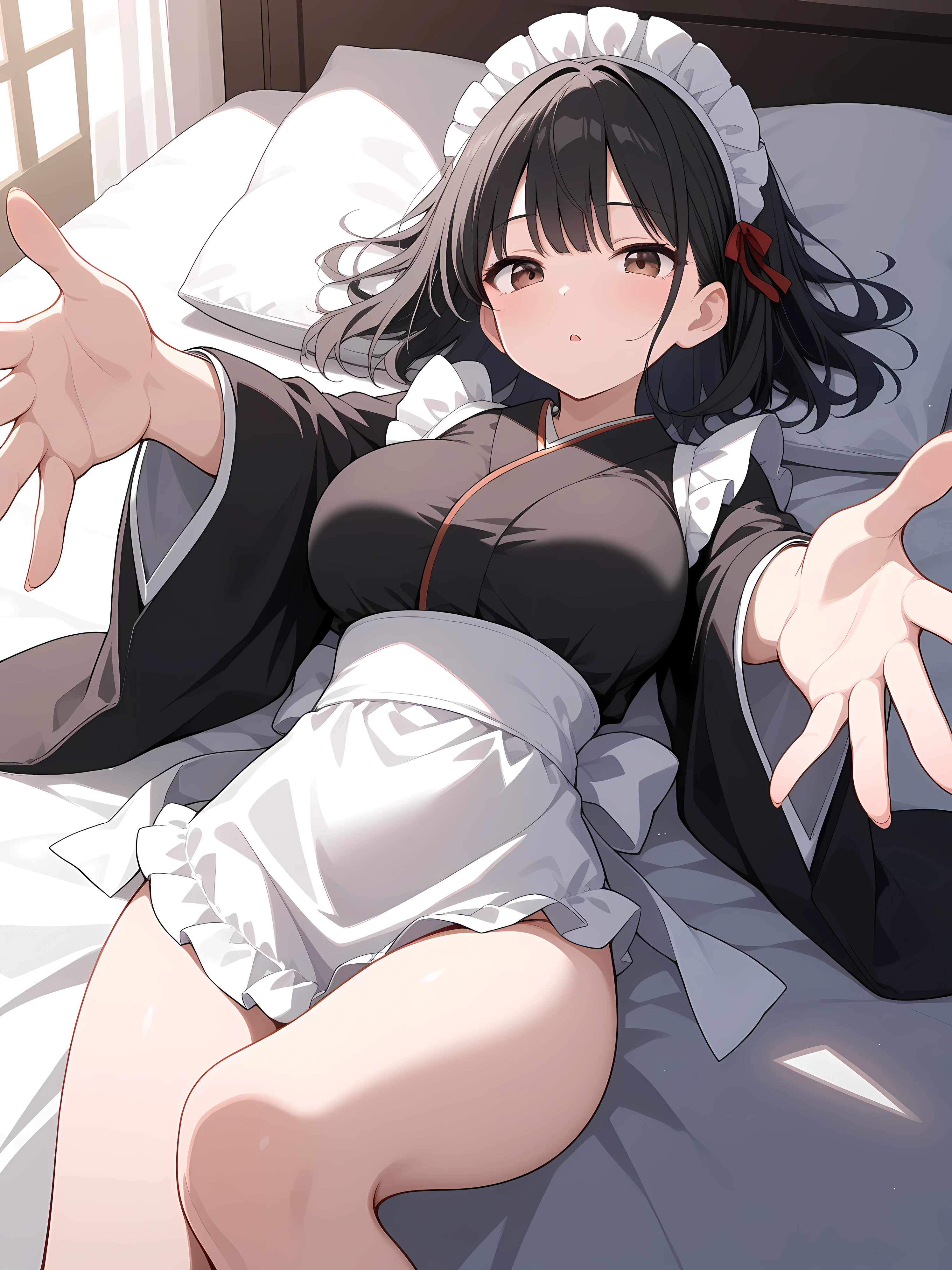 masterpiece、top-quality、hight resolution、独奏、small tits、in a house、no-bra、Panties、(Reaching: 1.2)、sprawl、From above、Outstretched arms、A smile、a bed、Disheveled underwear、Rough breath、sexual expressionsinvite、hi-school girl、Wear only a naked apron、Spread your legs apart、M-shaped legs、Composition from the feet、perspiring、、Transparent、Crotch covered in love juice、Iki face、cunt、