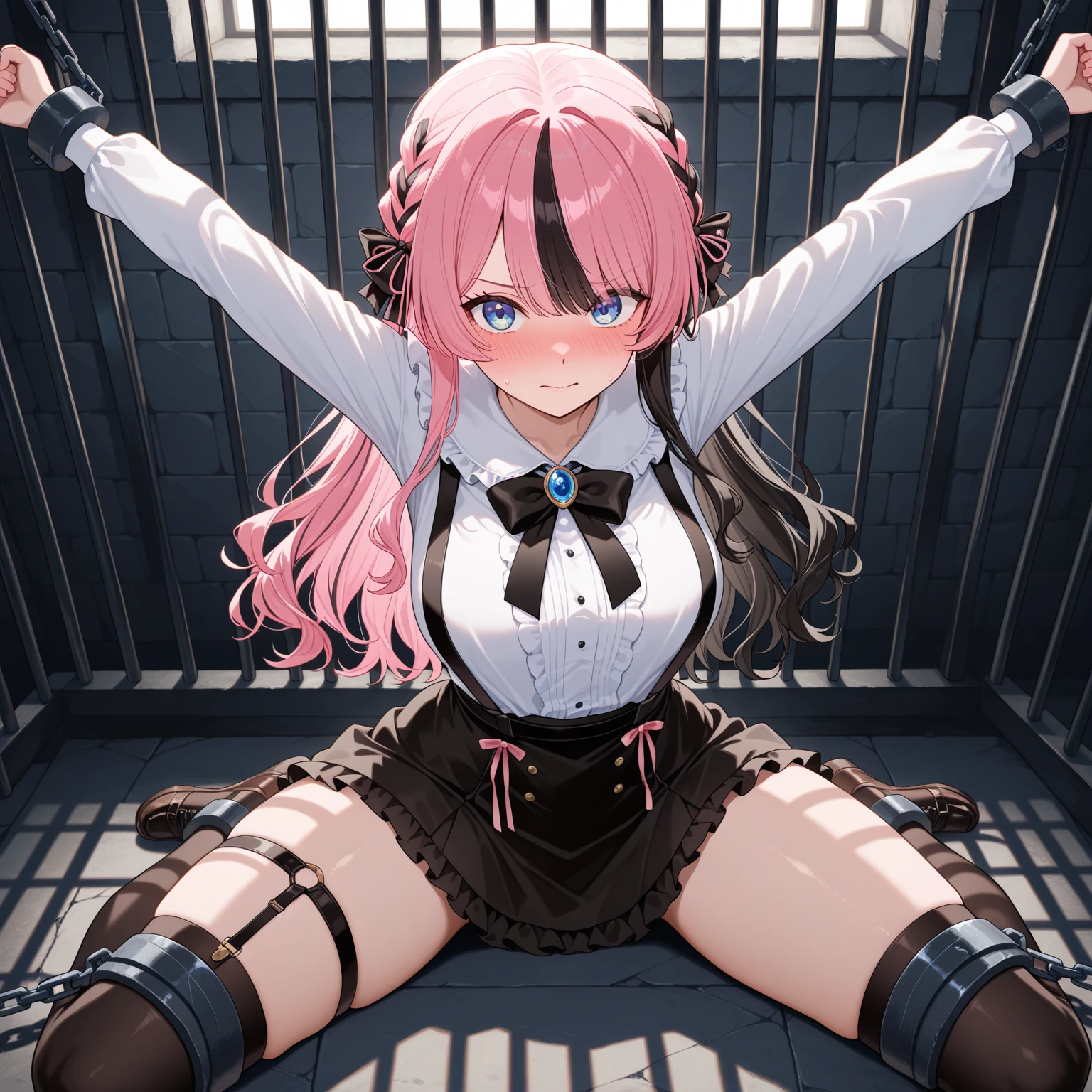 A beautiful bondage girl who pays attention to nice and elegant clothes、Cat ears、(Pink Hair)、(Long hair)、((Pink Eyes))、((Long skirt, Pleated Skirt, Beautiful skirt)) 、high quality、best quality, side fringe, Put your hands behind your back, (((rope, chaili, Arm, ))), mask, Solitary, ((Panel Gag, Gag, Suspender gag))Pregnant women,Legs apart,Soaked,Transparent Clothes,Open clothes,Kneel down,Tight Fit,Expose,Abnormal expression,Injected with unknown liquid