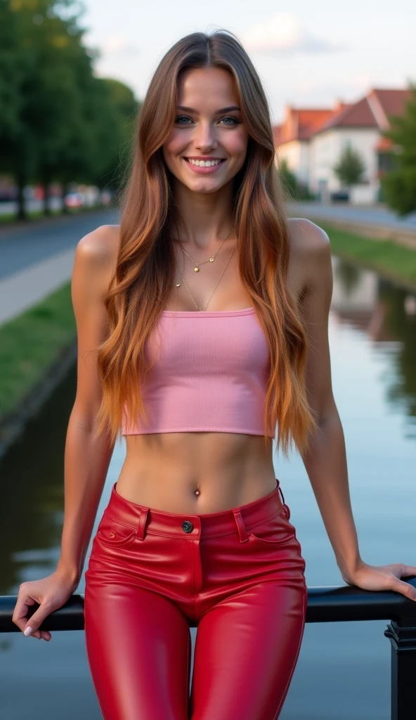 World's most beautiful woman full body, perfect, ultra realistic, super detailed, 4k, sunny day outdoors, smiling, wearing jean shorts and top, blue eyes, redhead, , red lipstick, makeup, fun pose, depth, cinematic image, photography, white sneakers, sunglasses