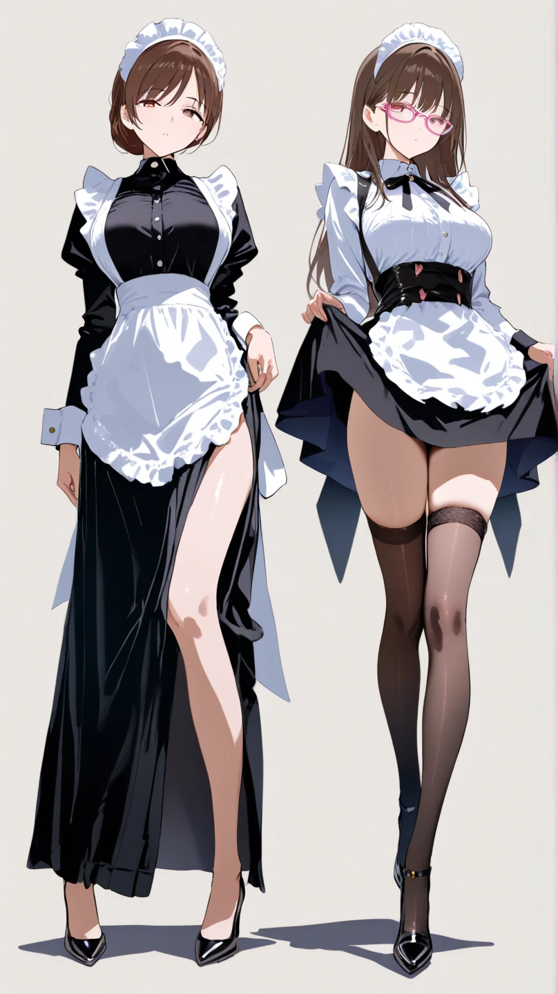 ,twins,white hair,stockings,mature female,sexy