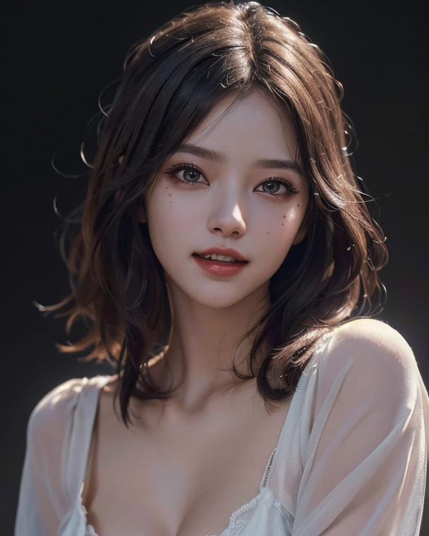 (1 Girl:1.3), solo, (((Very Very Detailed face))),((Very detailed eyes and face))),(Full body portrait:1.5)(Light pink hair:1.5), (Pink Eyes:1.5), Pink and white, Sakura Leaves, Bright colors, White Dress, Paint splatter, Simple background, Ray Tracing, curls