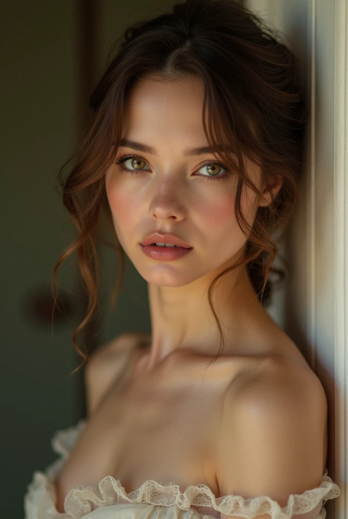16 year old teenager, brunette, small breasts, Petite Russian teen girl, adorable, Young teenagers, , light skin, realisti, RAW-Foto, small breasts, narrow hips, impure skin, Goose flesh, High level of detail, Soft lighting, realisti, Sehr realisti, foto realista, Teenager girl, cute face, green eyes, Child's breasts, Natural skin color, pores, Height 145cm, Small butt, (small breasts: 1, 1), athletic breasts, butt 1.1, waist , Small butt , small face , straight chest