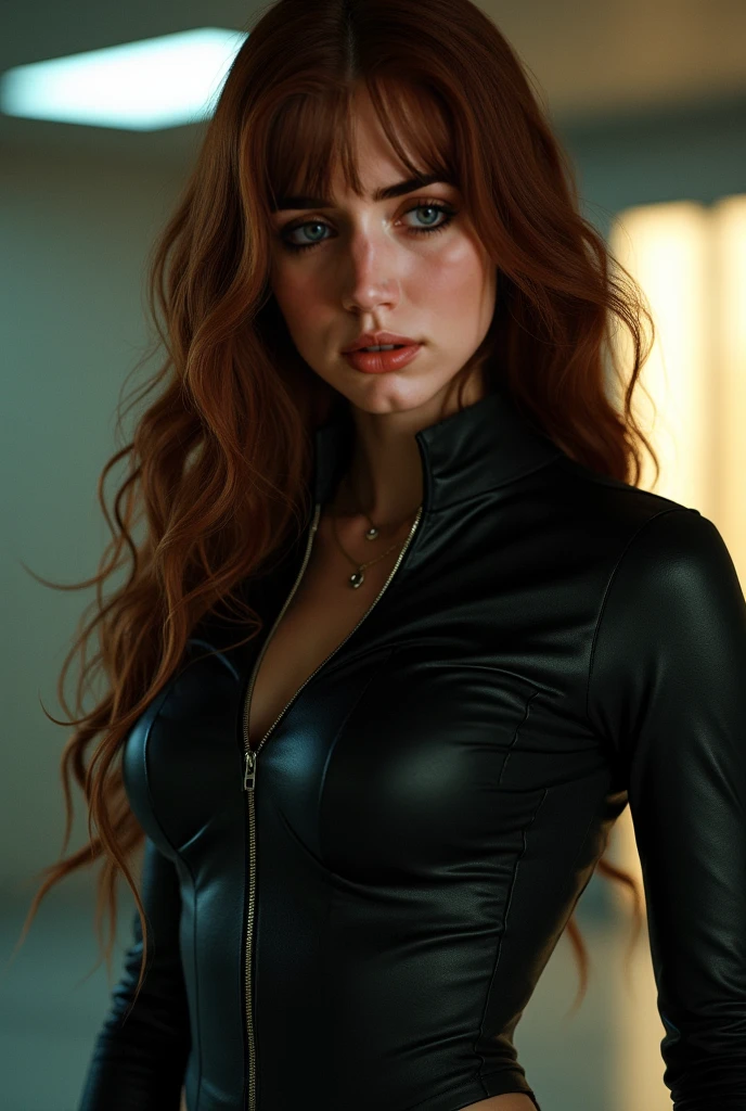 photorealism, whole body, beautiful woman with crimson hair, leather down jacket & latex pants, leather necklace, Beautiful realistic eyes; fantastic face, beautiful view, warm dreamy lighting, White background, Volumetric lighting, Alaskan resort landscape sunset background, crime adventure style, liquid acrylic, dynamic gradients, bright color, very detailed, simple, smooth and clean, smooth, character design, 3d shading, cinematic, ornate patterns, elegant organic frame, hyperrealism, posterized, Collection of masterpieces, lush bright colors, twilight, wet gouache