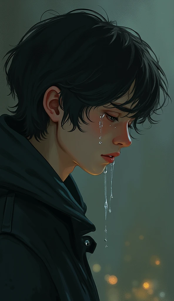 1boy anime, sad anime, blue eyes, white hair, handsome, cool, hd , realistic
