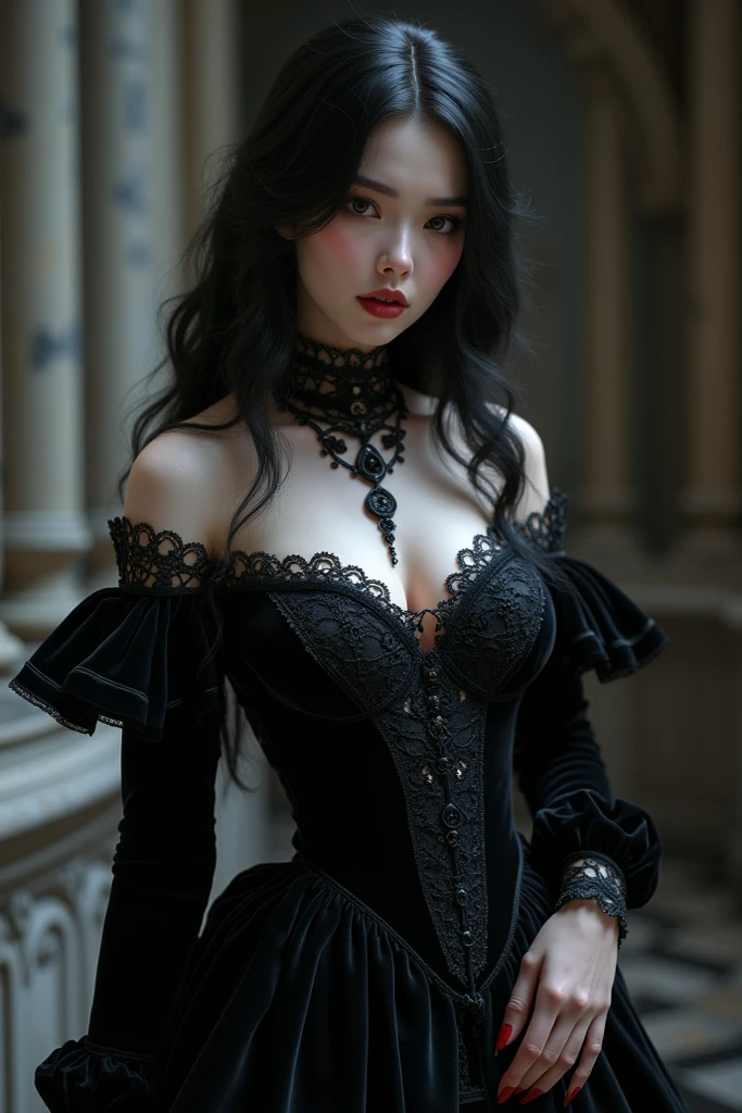 Gothic lolita、Ahegao、⦅Skin revealing⦆、Chest pulling pose、absolutely outstanding image, very extremely beautiful、masterpiece, top-quality,a picture, kawaii、⦅Colossal tits:1.2⦆,8K、In the church of Gothic architecture