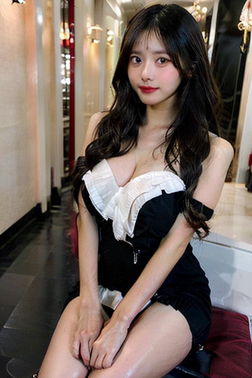 1 Beautiful girl in beautiful Hanfu, (White lace underwear),(At the bedside,The face is charming),(White silk pantyhose,Lace),There are many yellow patterns, Long hair brown (huge tit,cleavage),beautiful hair ornaments, Nice face Cute face, Perfect face, Earring jewelry, Antique jewelry, large black eyes, Sharp eye makeup, Detailed eyelash makeup, Thin eyebrows, High nose, Nice red lips, no smile, pursed lips, rosycheeks, Large bust, Large bust, well-proportioned bust, Slim waist, Red mesh stockings,black border , chinese hanfu style, Fictional art patterns, vivid and real colors, RAW photo, Real photos are realistic, ultra high quality 8k surreal photos, Cool photos, (Virtual light effects: 1.4), 10x pixel, Magic effects (Home background,Bedrooms): 1.4), (hyper detail eyes: 1.4), (Eyelids): Eyes): Red: 1.4), (black eye pupil: 1.8)Beautiful girl portrait, lone girl, ancient hanfu background, head straight-looking at viewer, Wide original image, 8K quality, Super sharp , Most detailed、The sharpest image, Detailed bright background,