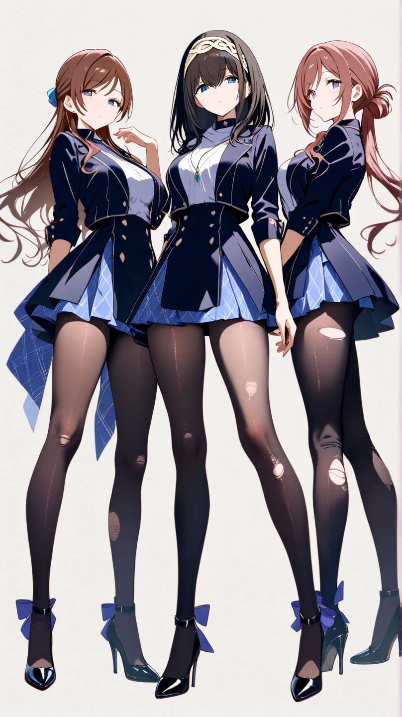pantyhose, {{panties under pantyhose}}, lineup, 10girls, from side, looking at viewer, blush, school uniform,