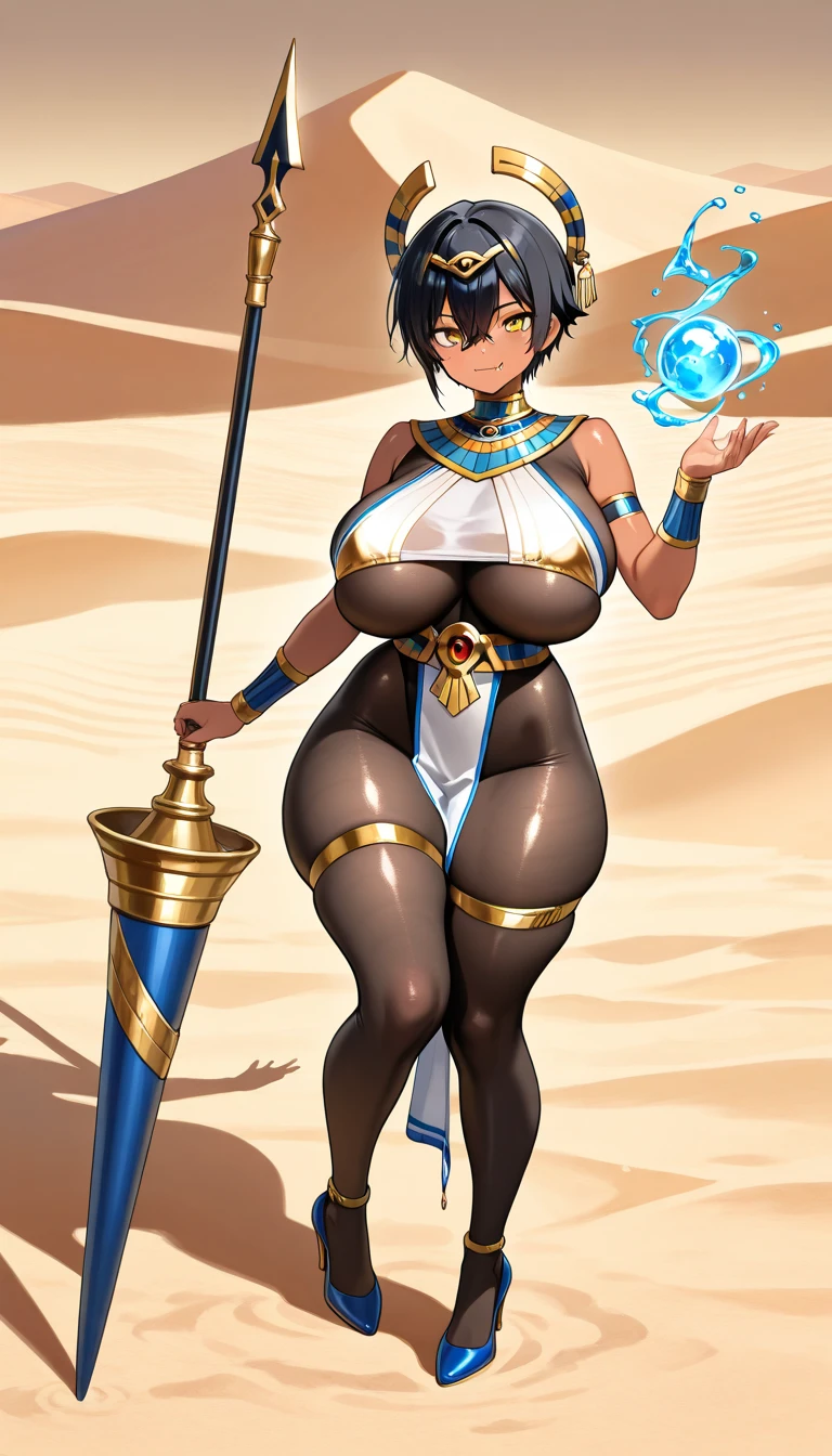 Absurdres, masterpiece, HD, high resolution, science-fantasy, character alone, ordered context, best quality, epic story, best features and characteristics, full body, cowboy shot view
{{1character:50 years old short black haired elder beauty woman:(black skin, blue eyes, black very short hair, short nose, closed mouth smile, cheerful expression, medium breasts, voluptuous figure, absolute beauty, beautiful arms, beautiful legs, beautiful feminine body),(golden dress, golden armsleeves),(cheerful girly pose, welcoming Viewer to her home village),(desert nigerian village, stone houses arround, 2 white playmouth cars at the left, sunny morning, sunrays at the sky)}}