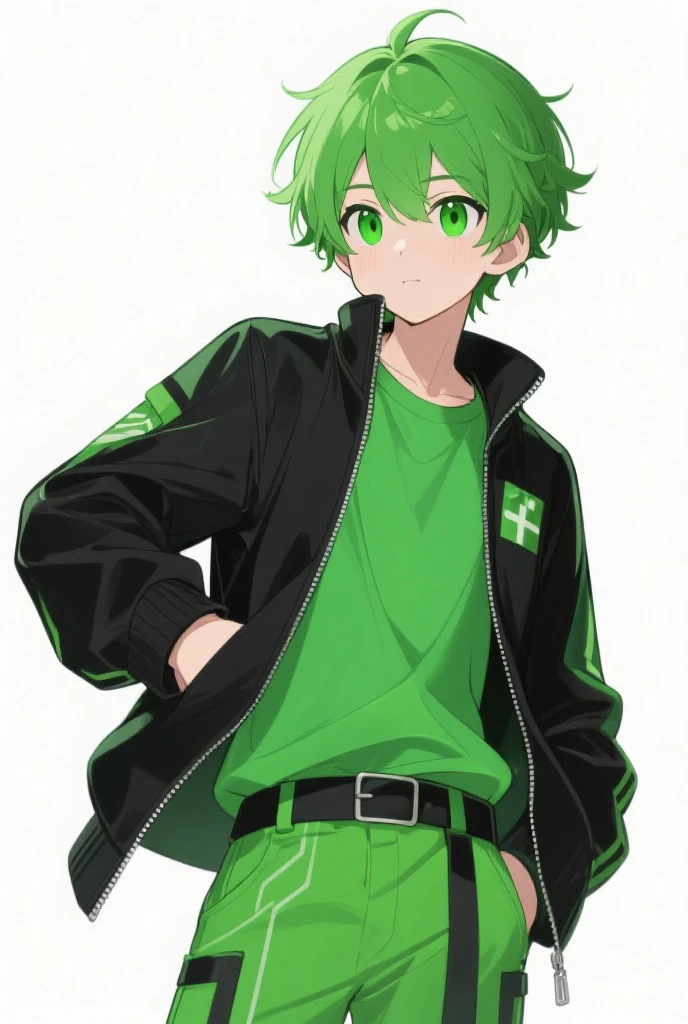 8K, spiky hair, nose bandage, bright lime green hair, boy, schoolboy, cute boy, cute, lime green eyes, lime green hoodie, smiling, delinquent, handsome, very detailed, intricate detail, detailed face, cute fang, enthusiastic, energetic
