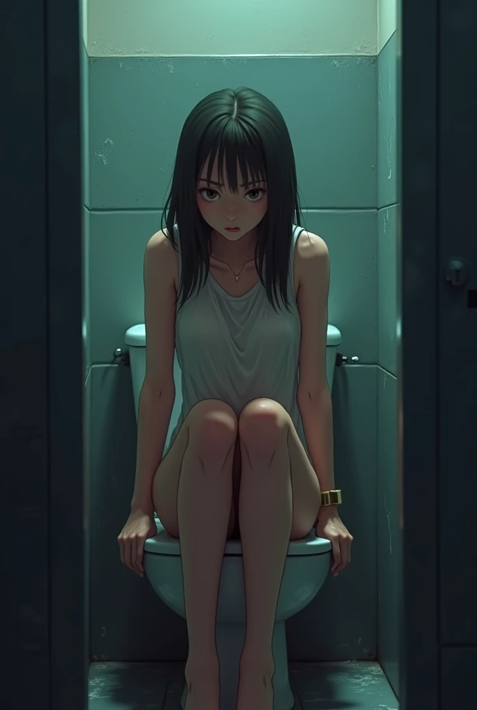 (((She has handcuffs on her wrists)))、(((girl sitting on the floor of a Iron-barred prison)))、(nude), schoo girl,(naked),handcuff,