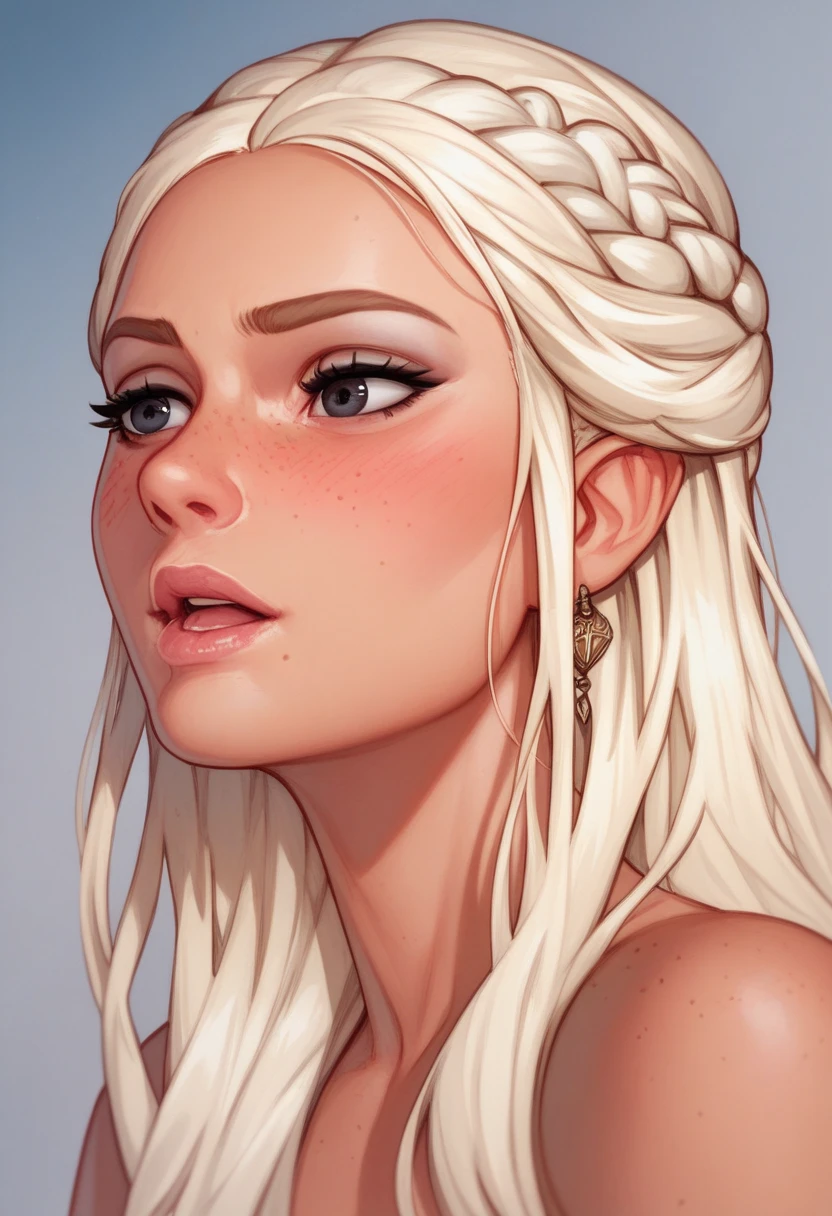 score_9, score_8_up,score_7_up, score_6_up, score_5_up, score_4_up, woman, best quality, highres, portrait for a tarot card game, solo, beautiful, makeup, soft lips, daenerys (bored), large cleavage, beautiful dragon dress, (((simple background))), eyes closed,
