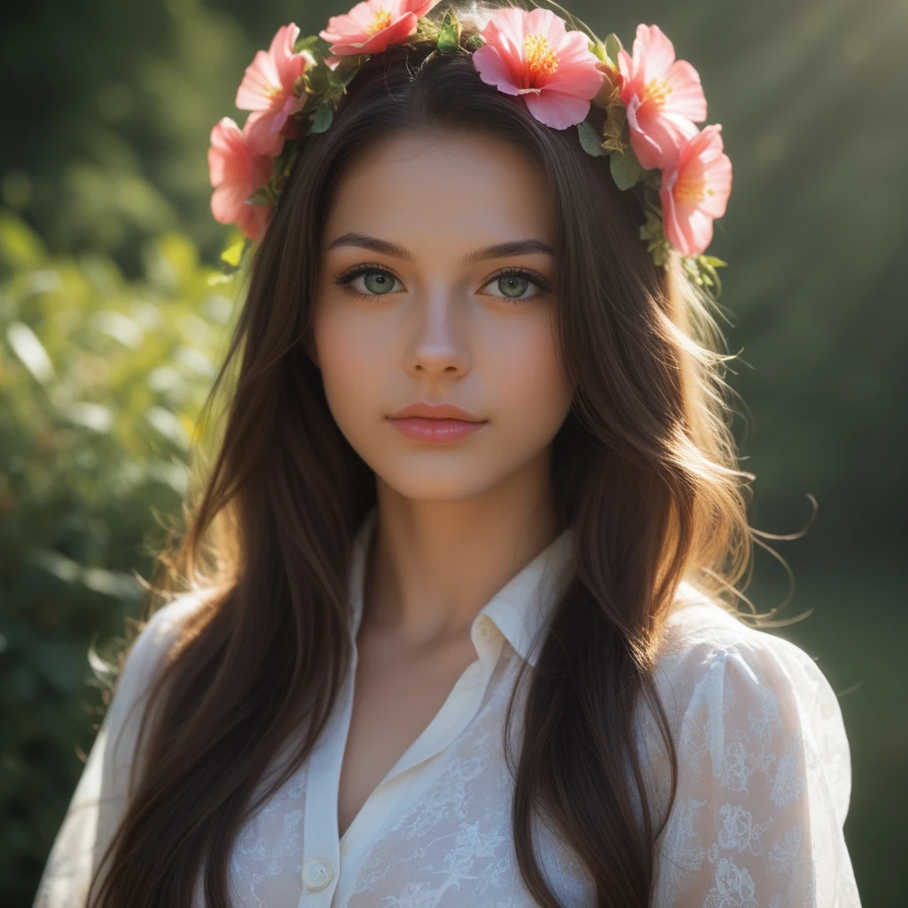 (Cinematic photo:1.3) de (Realistic:1.3),(Confortable:1.3) belle fille princesse, cheveux complexes, (cheveux bruns en queue de cheval), textures de peau Very detailedes, texture de peau Realistic, regarder intimement directement la caméra, (regarder le spectateur), pouty lips, pastel, paillettes, spectaculaire, dreamer, jardin de fleurs pastel, aquarelle, Capricieux, Delicate, Very detailed, Complexe, digital painting, Fantasy theme, mini-jupe taille basse, crop top def the shoulder, montrant les fesses, art conceptuel fantastique, Art de personnages fantastiques, belle adolescente, corps parfait, Prise de vue du corps entier Very detailede, dreamer, pastel, aquarelle, Capricieux, Delicate, detailed hair ribbon, Very detailed texture, texture Realistic, digital painting,Photographie Very detailede,(art Deco:1.hotorealism:1.3),(classical realism:1.3),(fujifilm superia:1.3),naturalisme, light of the'Golden Hour ,nude, nude