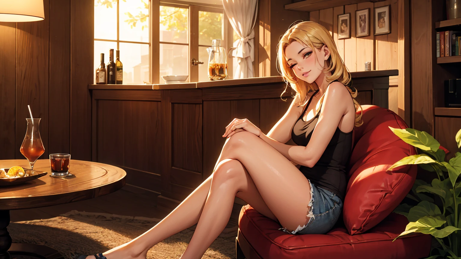 (((nsfw:1.5))),(((nude:1.6)))(((1 person:2.0))),(((Cowgirl))),(((Wear a brown leather belt:1.2))),((Wear a metal watch on your wrist))),,(((Showing cleavage))),(((Exposed thin inner thighs))),(((Small breasts:1.5))),(((Bare arms))),(((Her hair is blonde))),((Blushed face:1.6)), Beautiful detailed girl, Very detailed目と顔, 緻密でBeautiful Eyes, Very detailed, High resolution, highest quality, masterpiece, Very detailed, 8k wallpaper, wonderful, finely, highest quality, The light shines on your face,,(Night Bar),Beautiful Eyes,Being drunk,Above the knee shot,((Are standing:1.2))