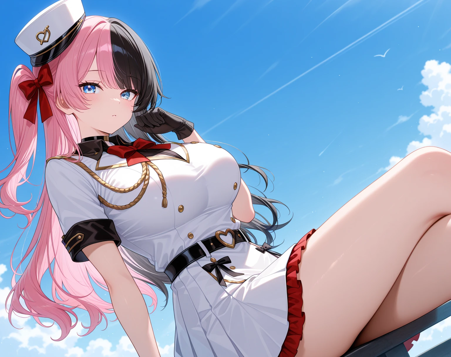 1female,age 5,bit girl,Small loli,smallunderboob, 独奏,(Background with:aerodrome,Planes,snow mountains,at winter season,Snow on the ground,exteriors,) She has long pink hair,Stand on the plane,Sweat profusely,drenched all over the body,seen from the front, hair straight, mostly cloudy sky,(((tmasterpiece),(Very detailed CG unity 8K wallpaper),best qualtiy,cinmatic lighting,detailed back ground,beatiful detailed eyes,Bright pupils,Blue eyes,(Very fine and beautiful),(Beautiful and detailed eye description),ultra - detailed,tmasterpiece,)),facing at camera,A high resolution,ultra - detailed),revealing breasts,Bare genitalia, Bulge,legs are open,Raised sexy,Camel toes,Flushed complexion,Smile,Desire for dissatisfaction,frontage,elementary student,Chinese flight attendant,Officer's cap(Wearing:flightattendantuniform)