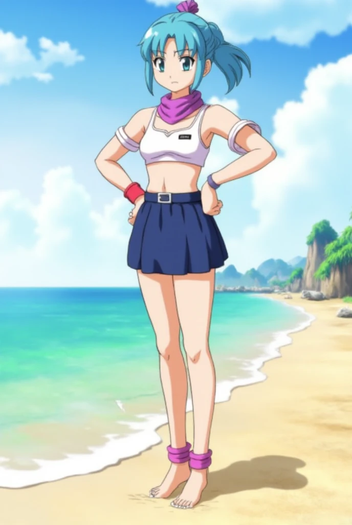 source_animated, score_9, score_8_up, score_7_up, animated screencap,8k, absurD res, bulma, 1 girl, alone, angry face, short hair, open mouth, blue eyes, jewelry, blue hair, big ass, :D, earrings, shorts, tree, fat ass, sunglasses, eyewear on head, bikini, palm tree, thong, purple bra, bra, from behinD, looking back at another, official style,