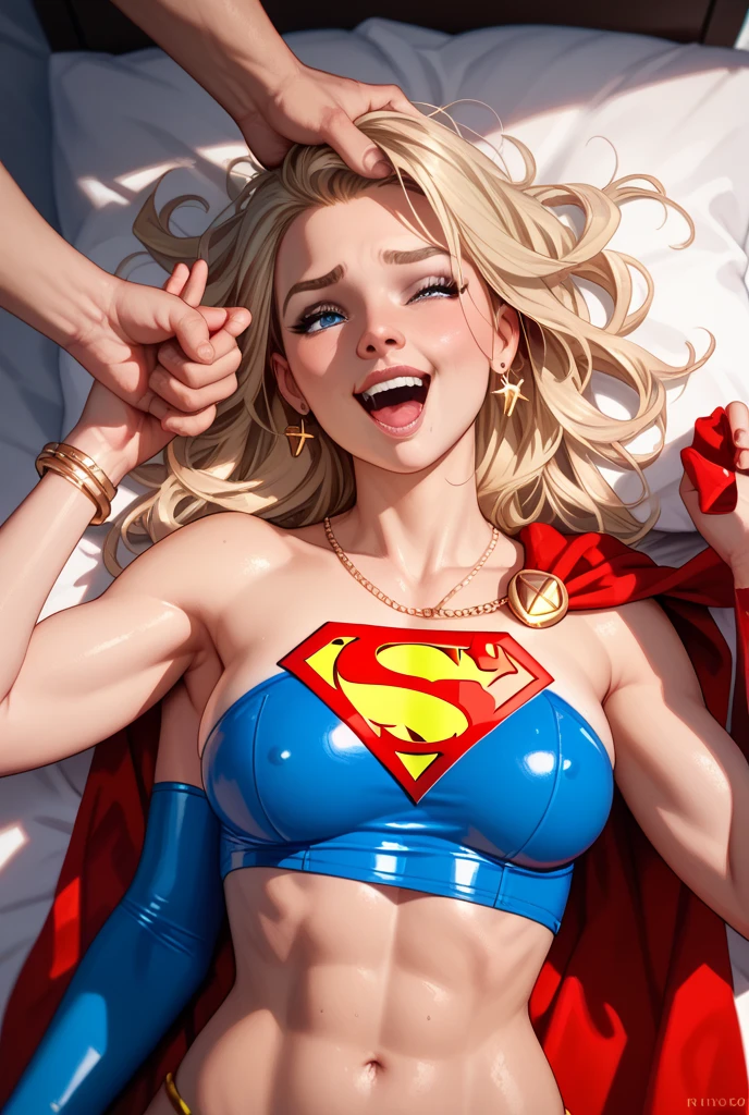 (masterpiece:1.3), (8k, Realistic, RAW Photos, highest quality: 1.4), Absurd, Charm, Ultra-high resolution, Ultra-realistic, Very detailed, Golden Ratio, (Realistic), (Best Shadow), Low contrast, (Complex:1.4), Side lighting, 8K, Beautiful Face, (Realistic Face), Beautiful hairstyle, Realistic eyes, Beautiful fine details, (Realistic Skin), Beautiful Skin, (One girl), ((Melissa Benoist, SUPER GIRL)), (Accurate hand and finger depiction), Supergirl Women, (Blonde, Long Hair:1.3), ((Smile)), ((Mouth open)), (Flushing) , (Sweat), NSFW ((Double blowjob:1.2)), (fellatio), (deep throat), (Blowjob face), ((Dripping saliva:1.0)), BREAK (2boy, 2penis:1.2), real penis, ((Thick penis:1.1)), (Bust Shot), ((Frontal perspective))