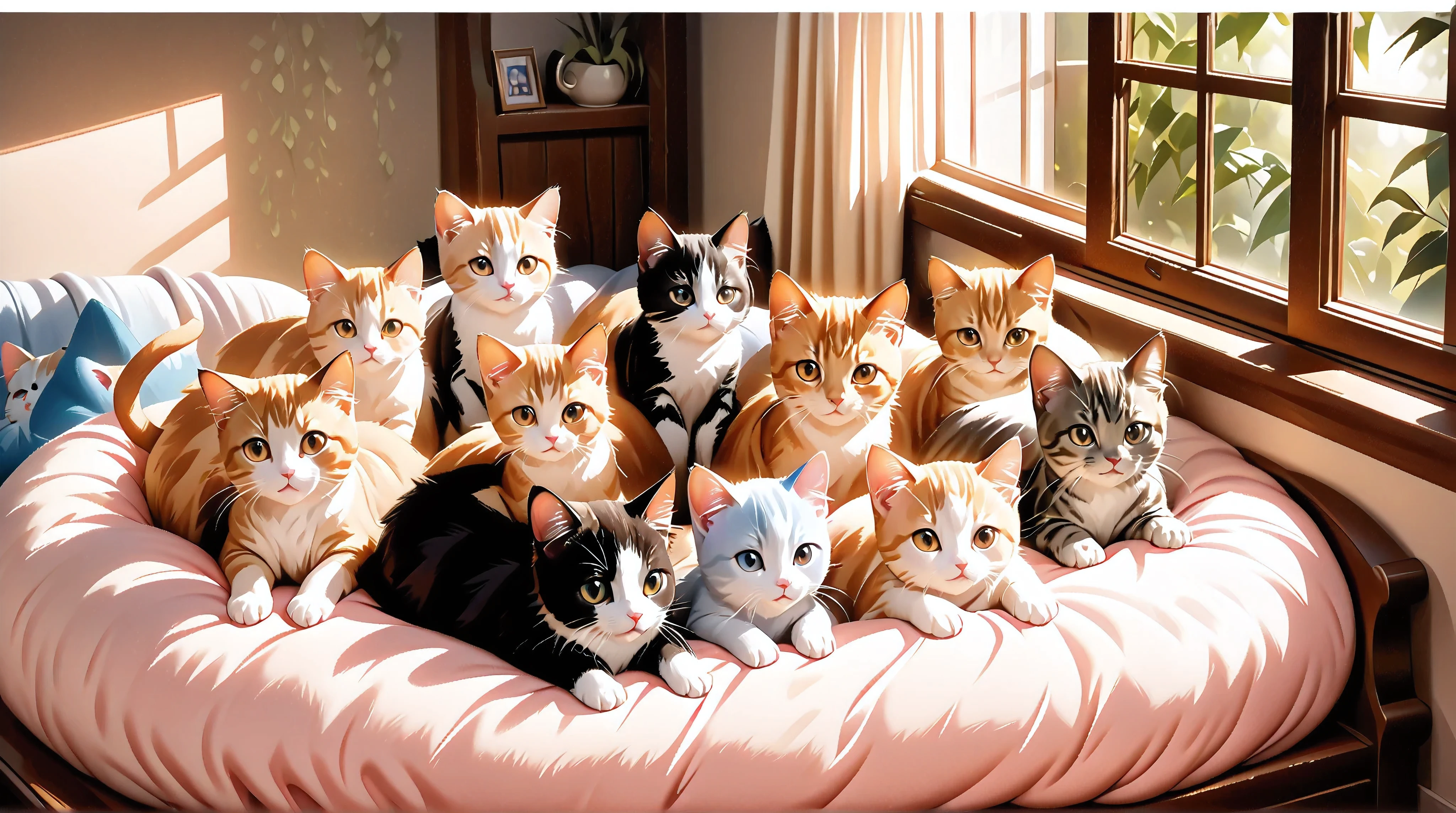 The cute and adorable 3 baby cats, bedroom, There are cats only


