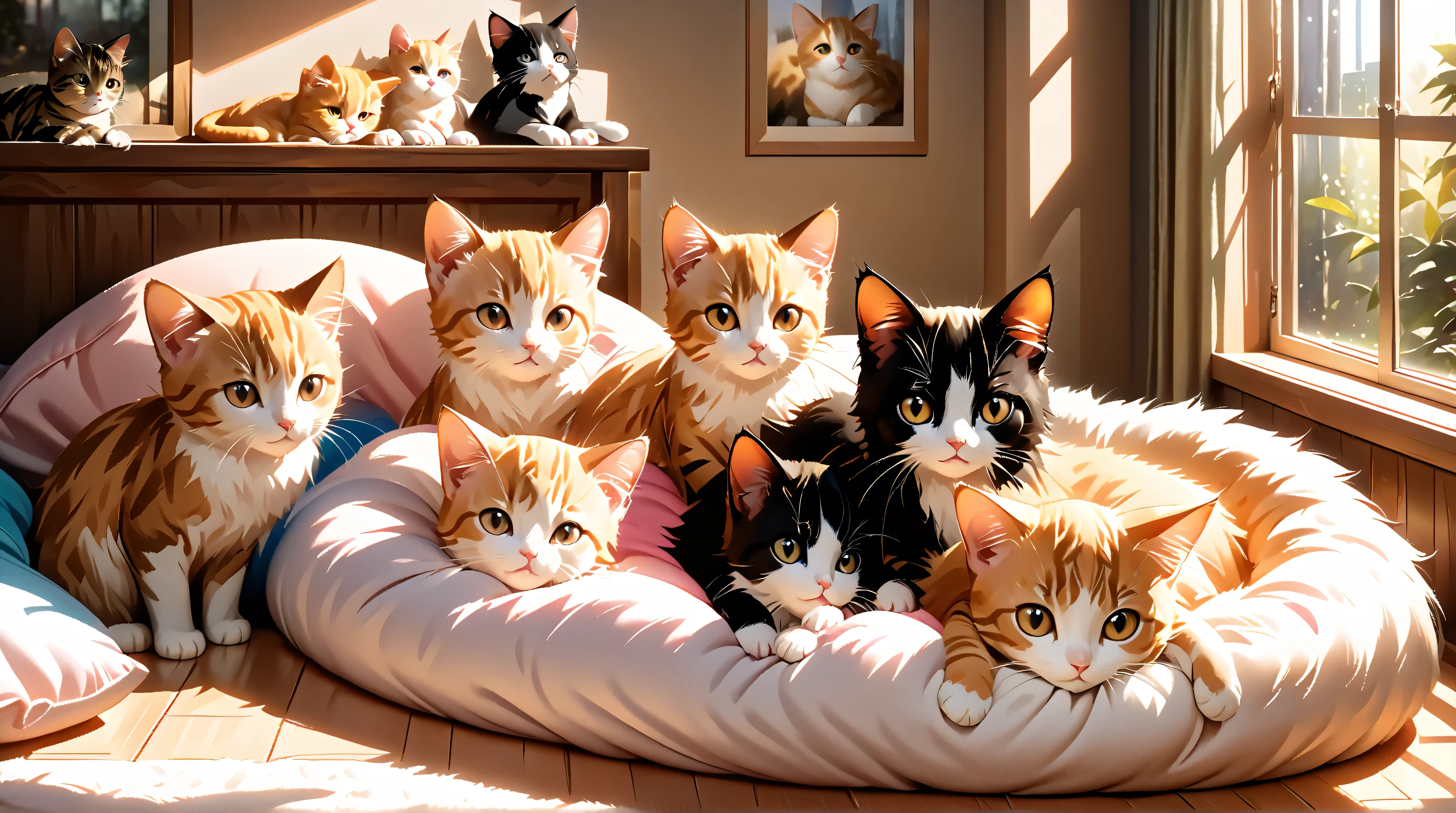 The cute and adorable 3 baby cats, bedroom, There are cats only