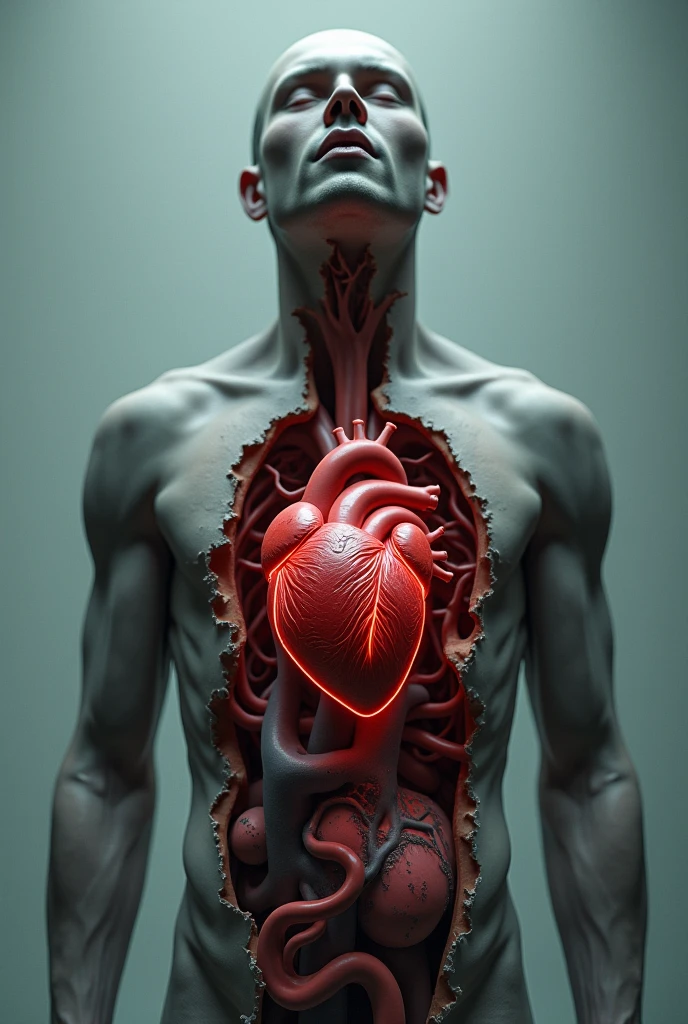A man whose heart is visible from the outside