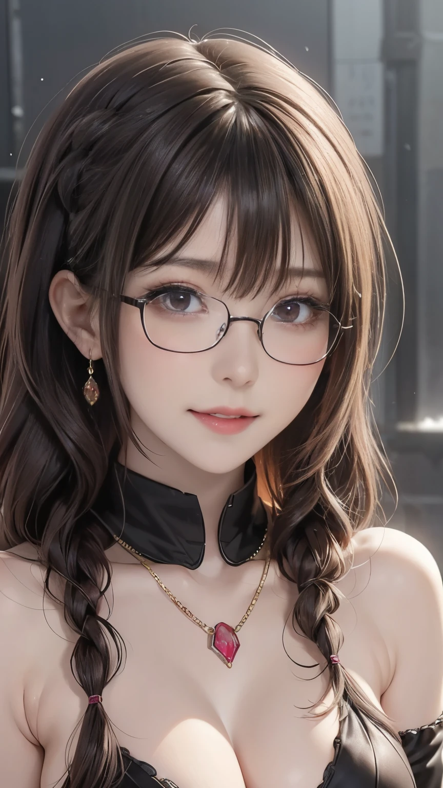 Fine、(The best illustrations)、8k UHD resolution、intricate-detail、top-quality、realisitic、ultra-detailliert、The best lighting、Best Shadows、Soft lighting、Ulutra HD、Ultra-realistic、Tindall Effect、Photorealsitic、(High Detail Skins:1.2)、 (Intricate details, makeup, pureerosface_v1:0.5), (Detailed beautiful delicate face, Detailed beautiful delicate eyes, A perfectly proportioned face, High detailed skin, Detailed skin, best ratio four finger and one thumb, arms below breasts, Tattoo with a red glow under the stomach、Awesome awesome, wide hips, smooth midriff, skiny and thin, __Fashion__, __hair__:1.25)、Digital SLR、 absurderes、(masutepiece: 1.3), (max resolution: 1.2), (Ultra HDTV: 1.2), cinematric light, Detailed eyes and skin, detailed facial features, , (Sharp Focus: 1.2), (Focus on Face:1.2),Perfect Style, Beautiful face, acurate, Anatomically correct, Highly detailed face and skin texture, Detailed eyes, Double eyelids, Thin eyebrows, Glitter Eyeliner: 1 Natural cheeks, Glossy skin, Fair skin: 1.2, (Glossy lips: 1.4),(Shy look: 1.2),Highly detailed facial and skin texture, Detailed eyes, Double eyelids, Natural cheeks, shiny lips: 1.4,Exposed cleavage、Bewitching。dark brown hair。Evil Nun、Torn monastic clothing、Chest is emphasized、((((Huge glasses, Otaku Glasses, thick glasses, Round glasses)))),(((Colossal tits)))、