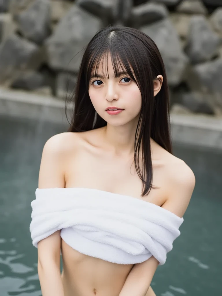 (((Aビキニ girl in a hot spring with a capybara)))