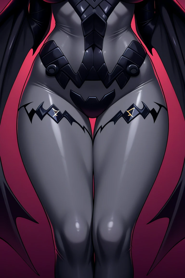 score_9_up, ((adult)), (Dragon:1.2), Dragongirl with Center parted shoulder length hairstyle, An eye mask that covers the eyes with fine embroidery, Tops with a zipper that shows your stomach, trousers, thigh visible, Spread your legs apart