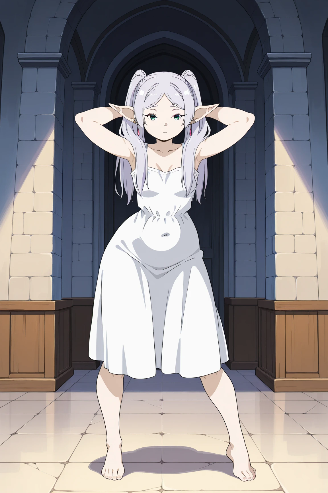 <lora:mirajane-10:1>, mirajane, mirajane strauss, blue eyes, white hair, large breasts, forehead, tied hair, long dress, smile, upper body,