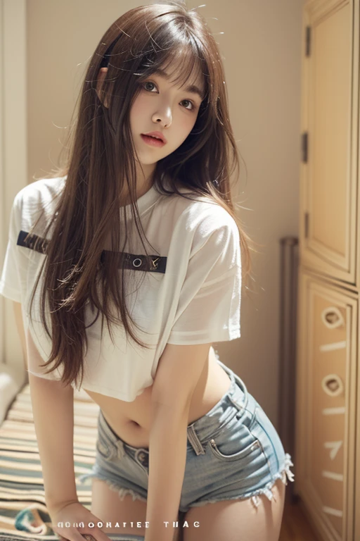 Highest quality,.masterpiece,Raw photo,8K,Best image quality,Highest Resolution,Beautiful face in every detail,Very detailed,Gentle expression,One Woman,Realistic,photo Realistic,Long Hair,Beautiful woman,Cute Japanese Girl,mannish,Beautiful woman,Her eyes are big,20 year old beauty,Her face is small,Small Head,Long neck,Pale skin,With bangs,8 heads,Sweat , Wet,Face Focus , From behind , Recall , Skinny body ,T-Shirts , Lift up your shirt,jeans ,Low-rise pants ,Back Focus ,put one's hand inside her jeans,