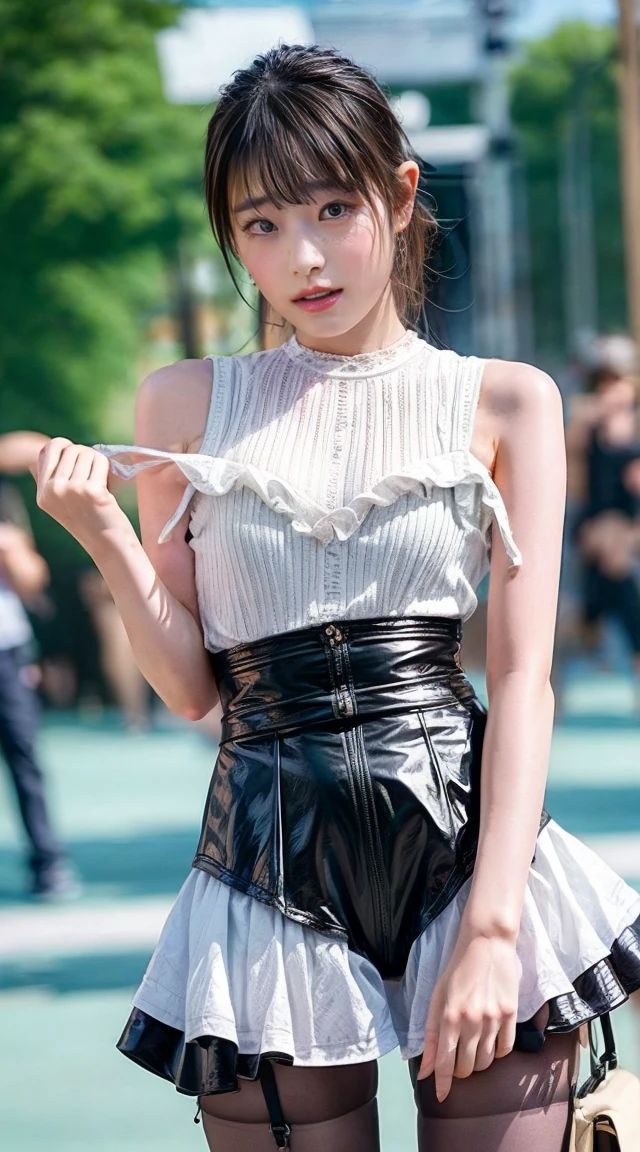 turned around,(masterpiece,Highest Quality),(child:1.3),Turquoise Goth Spank,long袖,long skirt with Burberry plaid pattern,Absolute area,(A dark-haired,long),embarrassed from,Delicate body,petite body